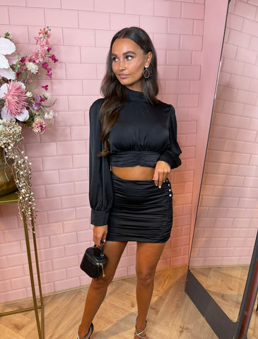 Ashley satin two pieces set black