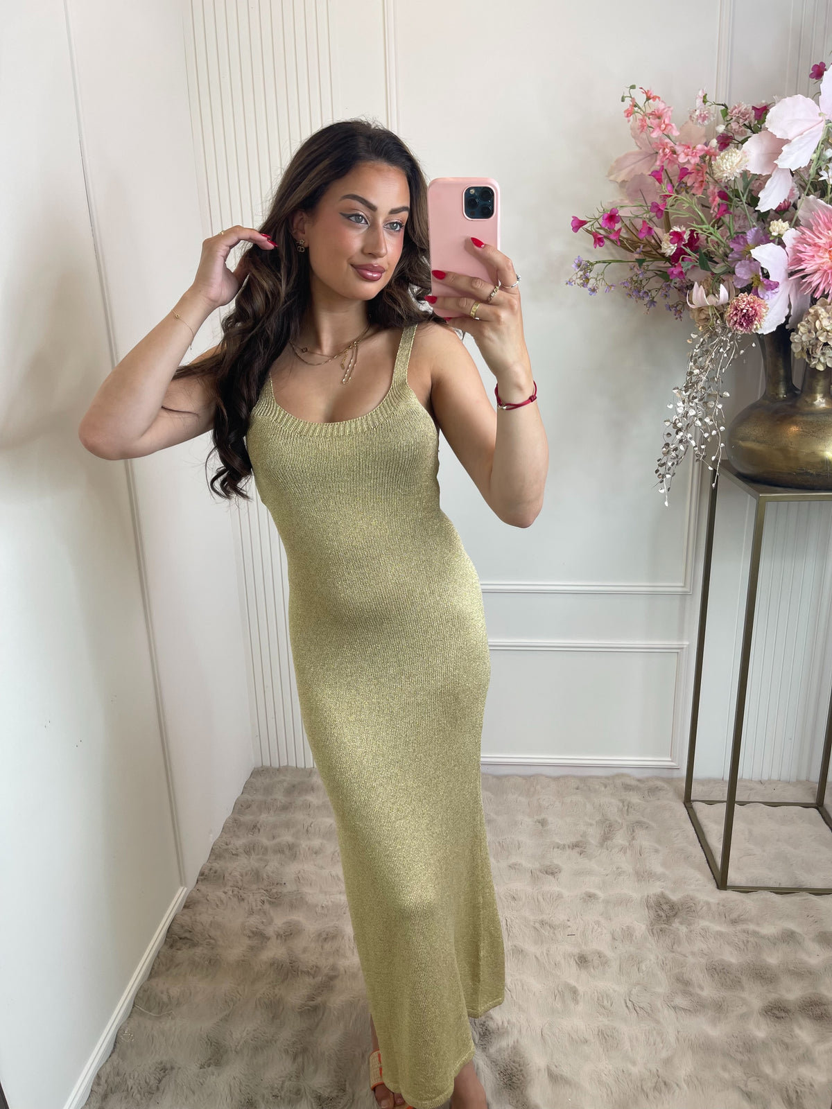 Gold lurex maxi beach dress open back