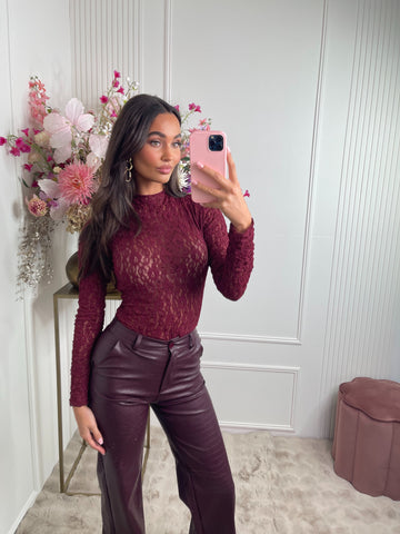 lace bow body bordeaux red