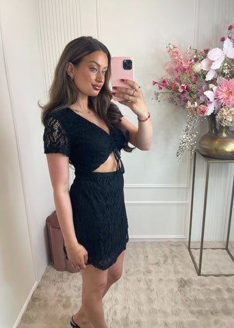 Cut out crochet dress black