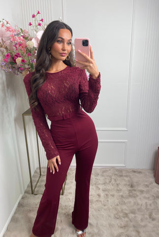 lace jumpsuit bordeaux red