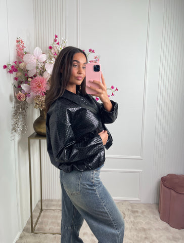 Kaylee leather print jacket black