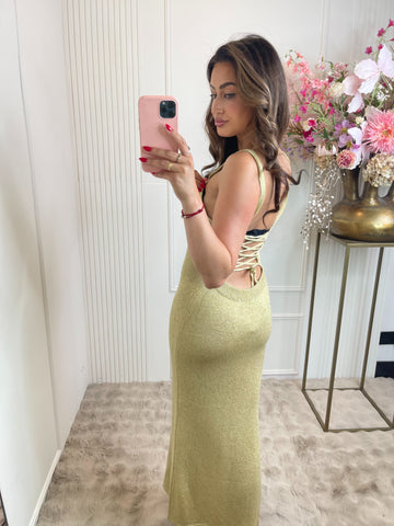 Gold lurex maxi beach dress open back