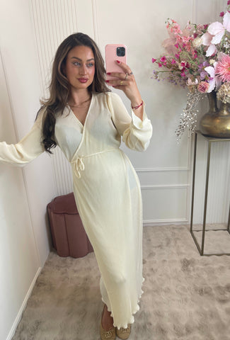 Yara long rib dress crème