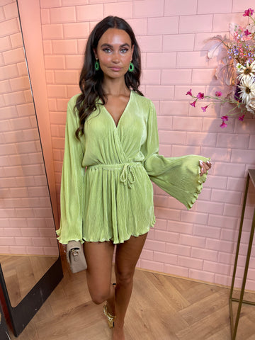 rib playsuit lime green