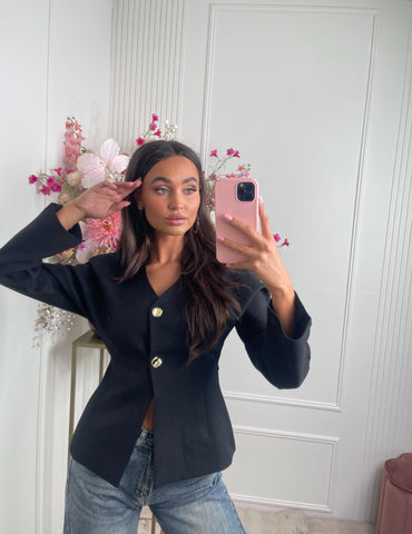 cinched waist blazer black