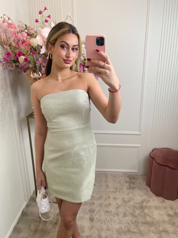 elody strapless glitter dress creme