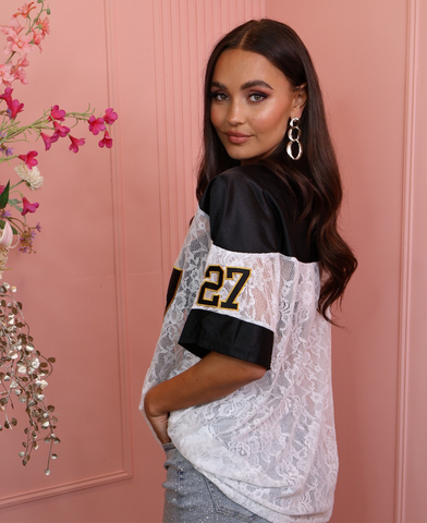 white 27 lace baseball shirt black