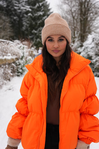 puffer jacket orange devon the label