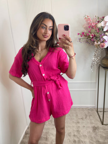 Lola cotton playsuit fuchsia pink