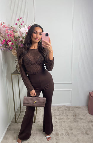 lace jumpsuit brown