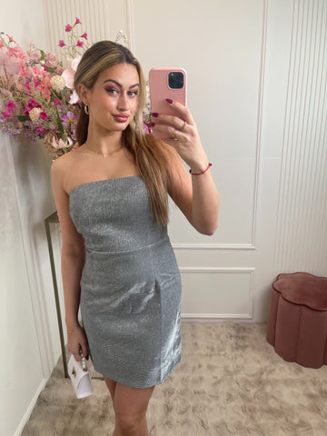 Elody strapless glitter dress silver