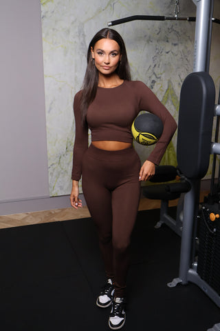Loraine long sleeve sport two pieces set chocolate brown