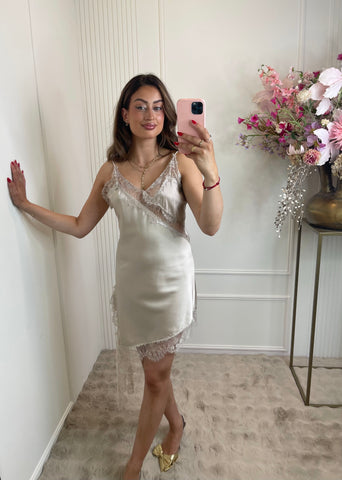 Nena satin lace dress beige