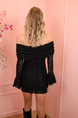 off shoulder lace dress black