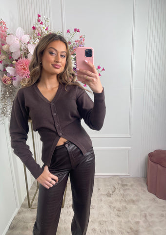 Lana knit cinched cardigan brown