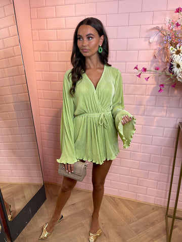 rib playsuit lime green