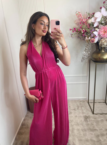 Beau rib jumpsuit fuchsia pink