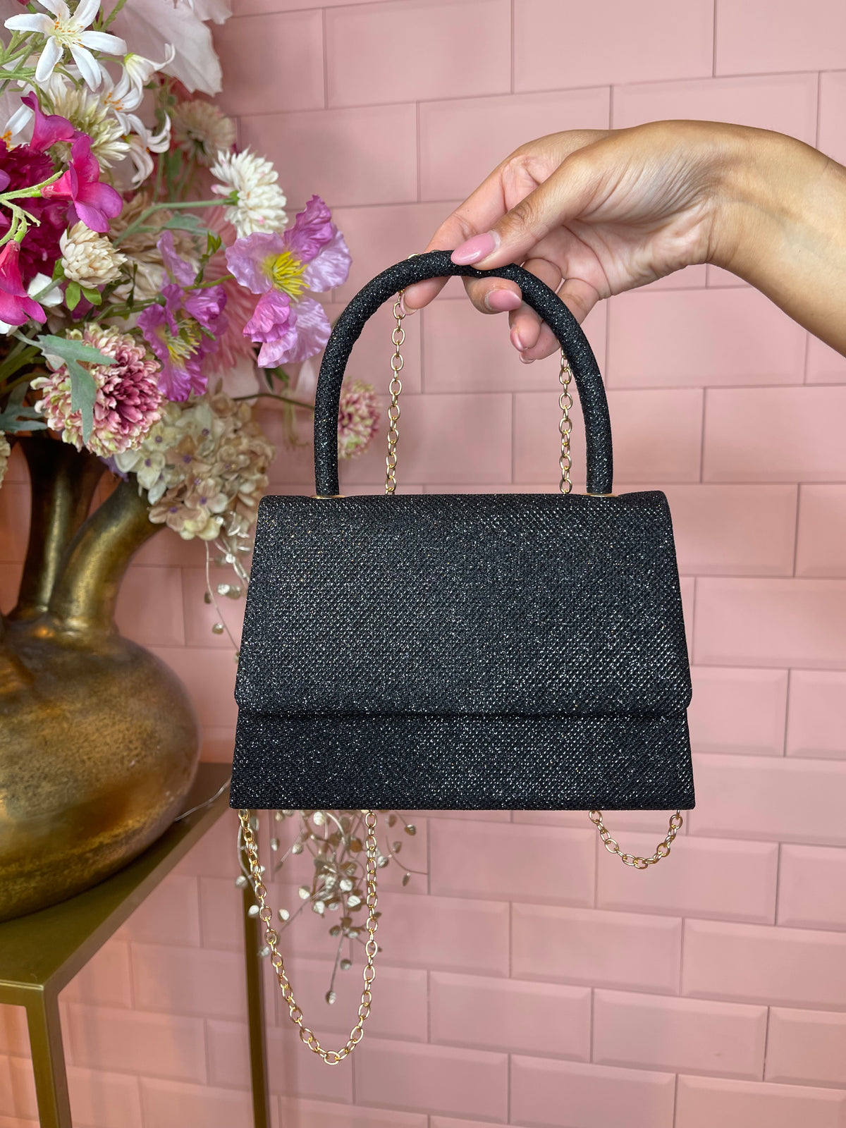 glitter bag black