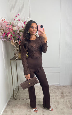 lace jumpsuit brown
