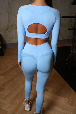 Open back long sleeve sport set ocean blue