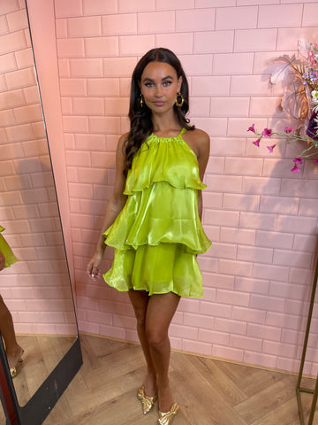 all over ruffle dress lime green