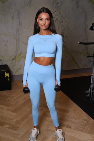 Open back long sleeve sport set ocean blue