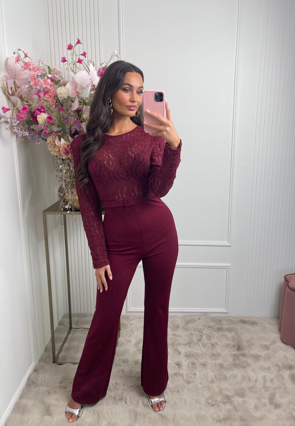 lace jumpsuit bordeaux red