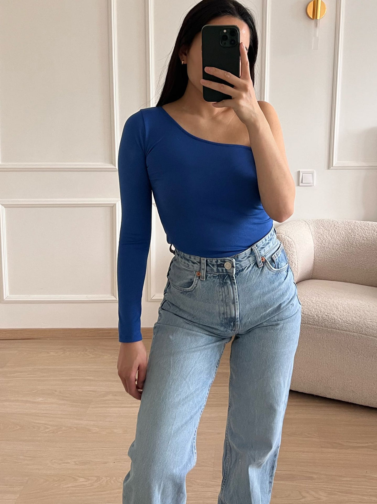 One shoulder top kobalt blue