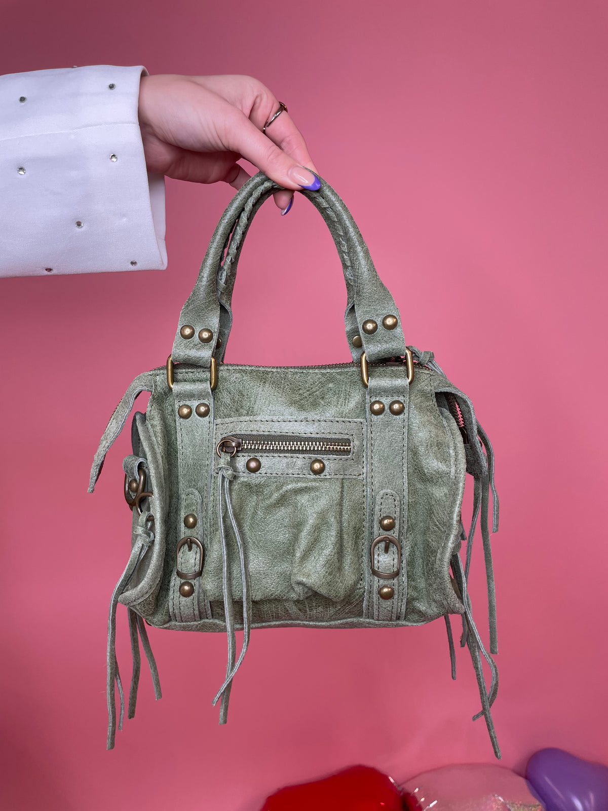 Inspired real leather bag green
